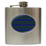 Split Diamond Blue Green Woven Fabric Hip Flask (6 oz) Front