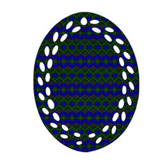 Split Diamond Blue Green Woven Fabric Oval Filigree Ornament (two Sides)