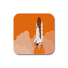 Rocket Space Ship Orange Rubber Square Coaster (4 Pack)  by Mariart