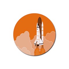Rocket Space Ship Orange Rubber Round Coaster (4 Pack)  by Mariart