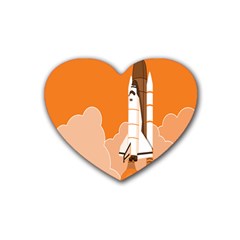 Rocket Space Ship Orange Heart Coaster (4 Pack)  by Mariart
