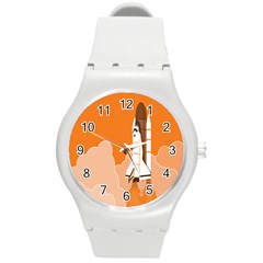 Rocket Space Ship Orange Round Plastic Sport Watch (m)