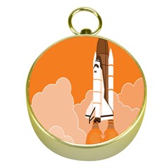 Rocket Space Ship Orange Gold Compasses by Mariart