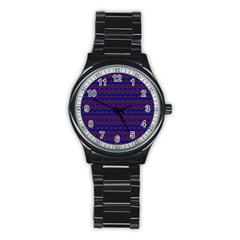 Split Diamond Blue Purple Woven Fabric Stainless Steel Round Watch by Mariart