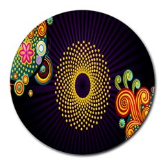 Polka Dot Circle Leaf Flower Floral Yellow Purple Red Star Round Mousepads by Mariart