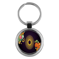 Polka Dot Circle Leaf Flower Floral Yellow Purple Red Star Key Chains (round)  by Mariart