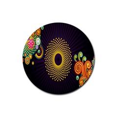 Polka Dot Circle Leaf Flower Floral Yellow Purple Red Star Rubber Coaster (round) 