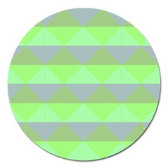 Squares Triangel Green Yellow Blue Magnet 5  (round) by Mariart