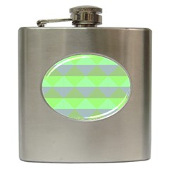 Squares Triangel Green Yellow Blue Hip Flask (6 Oz) by Mariart