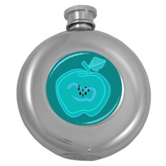Xray Worms Fruit Apples Blue Round Hip Flask (5 Oz) by Mariart