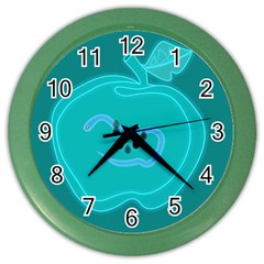 Xray Worms Fruit Apples Blue Color Wall Clocks