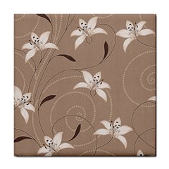 Star Flower Floral Grey Leaf Tile Coasters