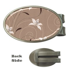 Star Flower Floral Grey Leaf Money Clips (oval) 