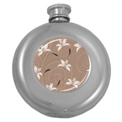 Star Flower Floral Grey Leaf Round Hip Flask (5 Oz)