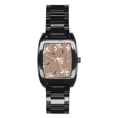 Star Flower Floral Grey Leaf Stainless Steel Barrel Watch