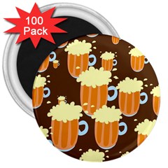 A Fun Cartoon Frothy Beer Tiling Pattern 3  Magnets (100 Pack) by Nexatart