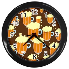 A Fun Cartoon Frothy Beer Tiling Pattern Wall Clocks (black) by Nexatart