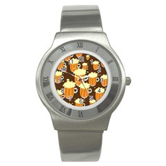 A Fun Cartoon Frothy Beer Tiling Pattern Stainless Steel Watch by Nexatart