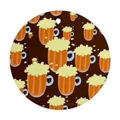 A Fun Cartoon Frothy Beer Tiling Pattern Round Ornament (two Sides) by Nexatart