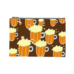 A Fun Cartoon Frothy Beer Tiling Pattern Cosmetic Bag (large)  by Nexatart