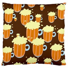 A Fun Cartoon Frothy Beer Tiling Pattern Large Flano Cushion Case (one Side) by Nexatart