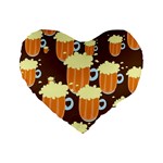 A Fun Cartoon Frothy Beer Tiling Pattern Standard 16  Premium Flano Heart Shape Cushions Front