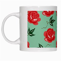 Red Floral Roses Pattern Wallpaper Background Seamless Illustration White Mugs