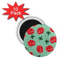 Red Floral Roses Pattern Wallpaper Background Seamless Illustration 1.75  Magnets (10 pack) 