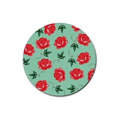 Red Floral Roses Pattern Wallpaper Background Seamless Illustration Rubber Coaster (Round) 