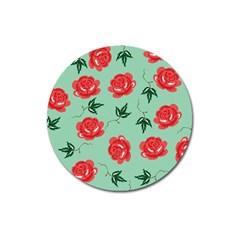 Red Floral Roses Pattern Wallpaper Background Seamless Illustration Magnet 3  (round) by Nexatart