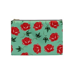 Red Floral Roses Pattern Wallpaper Background Seamless Illustration Cosmetic Bag (Medium) 