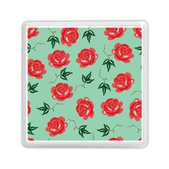 Red Floral Roses Pattern Wallpaper Background Seamless Illustration Memory Card Reader (Square) 
