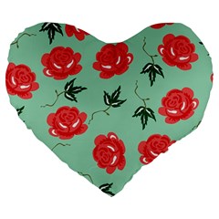 Red Floral Roses Pattern Wallpaper Background Seamless Illustration Large 19  Premium Heart Shape Cushions