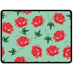 Red Floral Roses Pattern Wallpaper Background Seamless Illustration Double Sided Fleece Blanket (Large) 