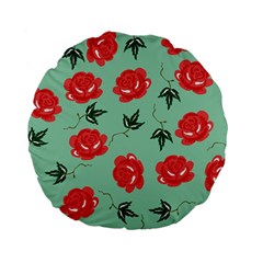 Red Floral Roses Pattern Wallpaper Background Seamless Illustration Standard 15  Premium Flano Round Cushions