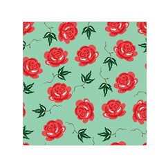 Red Floral Roses Pattern Wallpaper Background Seamless Illustration Small Satin Scarf (Square)