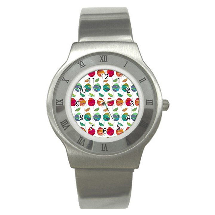 Watercolor Floral Roses Pattern Stainless Steel Watch