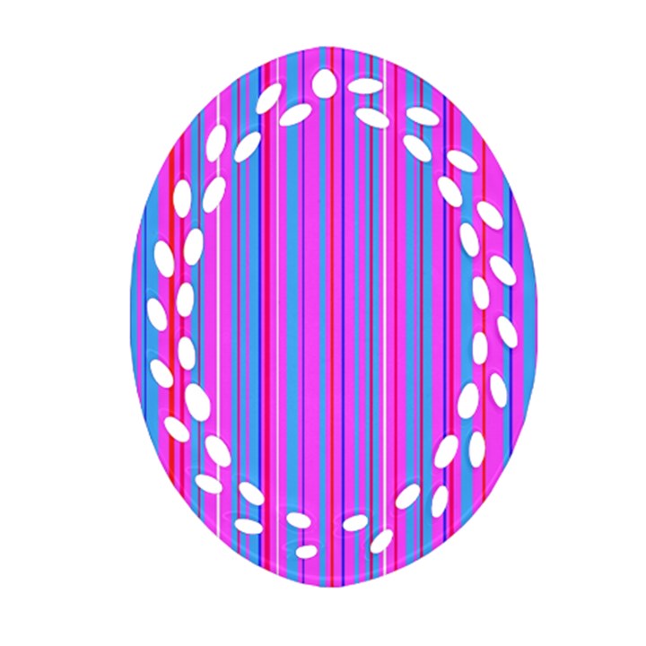 Blue And Pink Stripes Ornament (Oval Filigree)