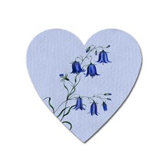 Floral Blue Bluebell Flowers Watercolor Painting Heart Magnet