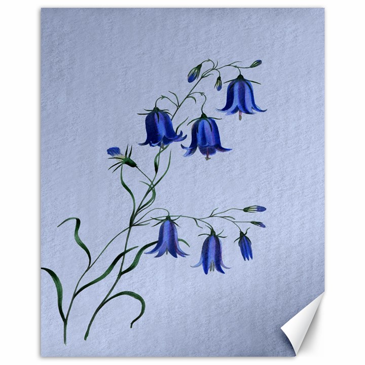 Floral Blue Bluebell Flowers Watercolor Painting Canvas 11  x 14  