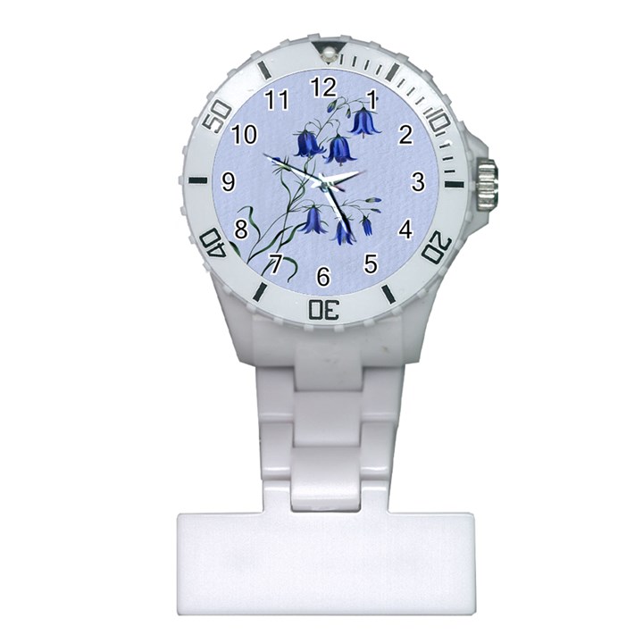 Floral Blue Bluebell Flowers Watercolor Painting Plastic Nurses Watch