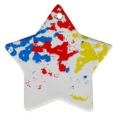 Paint Splatter Digitally Created Blue Red And Yellow Splattering Of Paint On A White Background Ornament (Star)