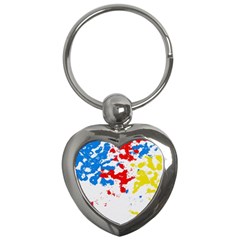 Paint Splatter Digitally Created Blue Red And Yellow Splattering Of Paint On A White Background Key Chains (Heart) 