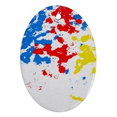 Paint Splatter Digitally Created Blue Red And Yellow Splattering Of Paint On A White Background Oval Ornament (two Sides)