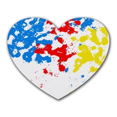 Paint Splatter Digitally Created Blue Red And Yellow Splattering Of Paint On A White Background Heart Mousepads