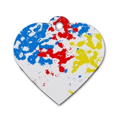 Paint Splatter Digitally Created Blue Red And Yellow Splattering Of Paint On A White Background Dog Tag Heart (one Side) by Nexatart