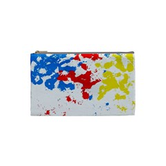 Paint Splatter Digitally Created Blue Red And Yellow Splattering Of Paint On A White Background Cosmetic Bag (Small) 