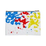 Paint Splatter Digitally Created Blue Red And Yellow Splattering Of Paint On A White Background Cosmetic Bag (Large)  Back