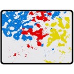 Paint Splatter Digitally Created Blue Red And Yellow Splattering Of Paint On A White Background Fleece Blanket (Large)  80 x60  Blanket Front