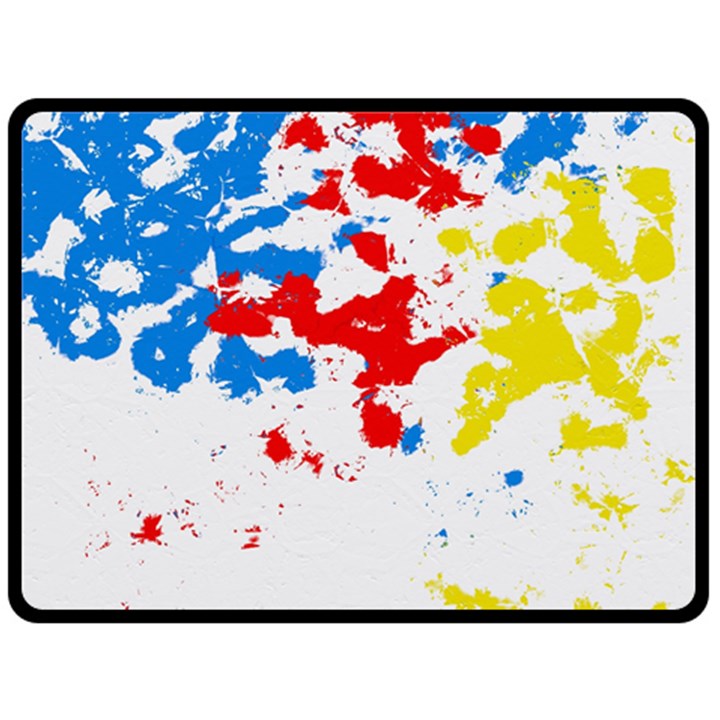 Paint Splatter Digitally Created Blue Red And Yellow Splattering Of Paint On A White Background Fleece Blanket (Large) 